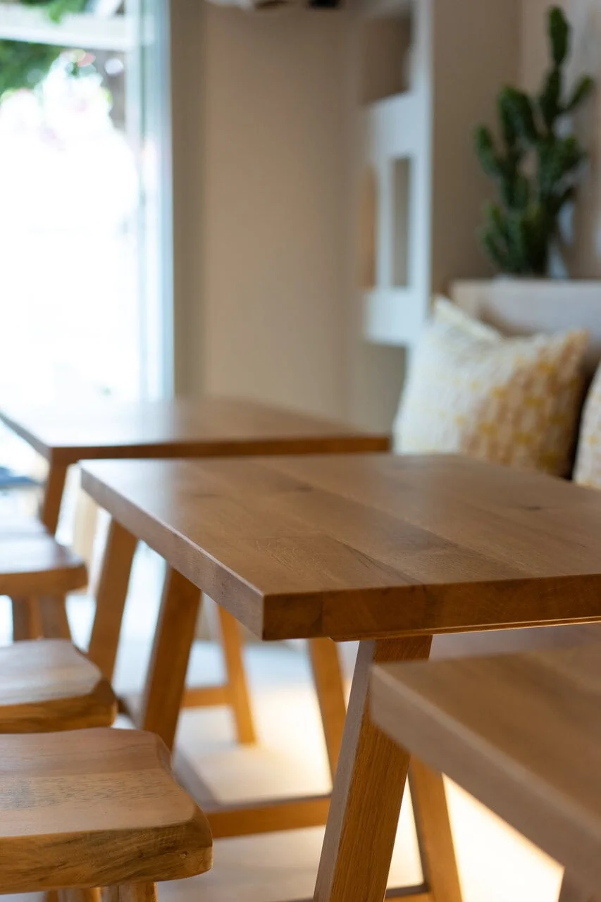 Delicate wooden tables and chairs