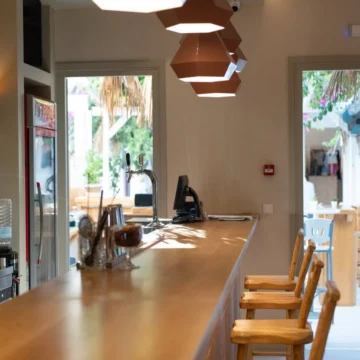 Wooden bar and chairs