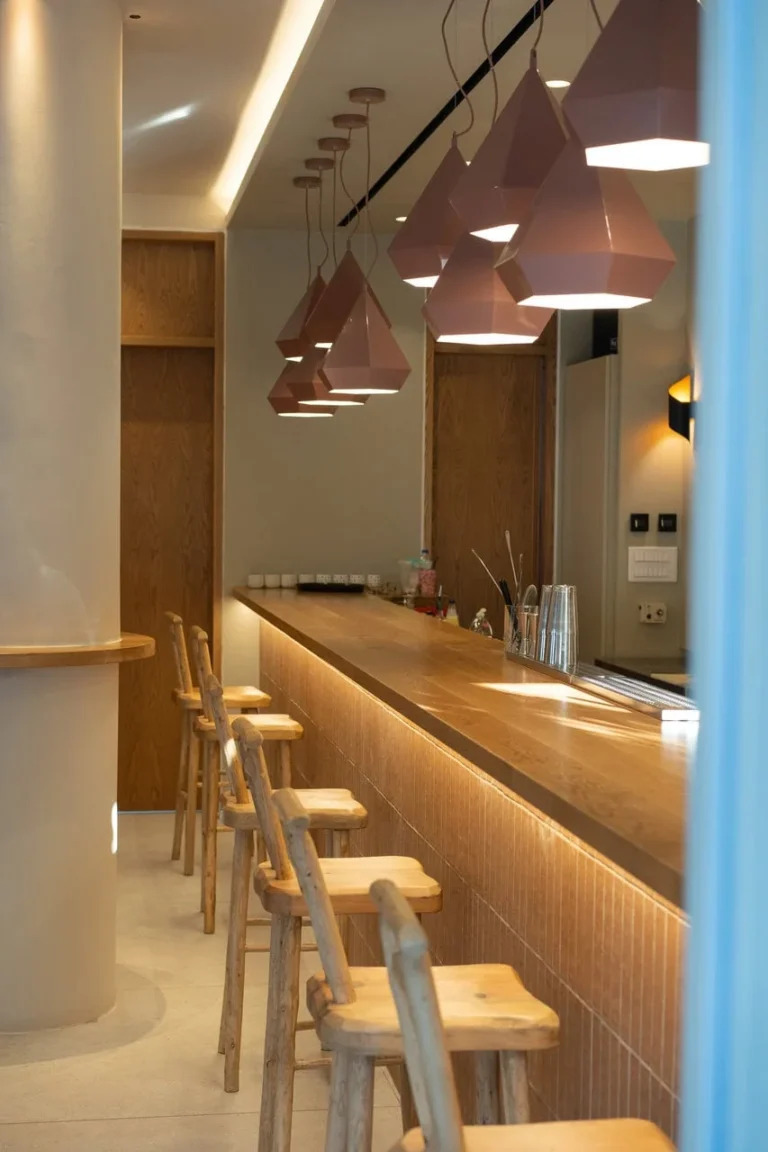 Wooden bar and chairs