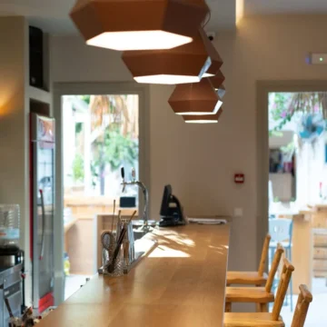 Wooden bar and chairs