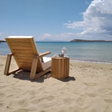 Custom designed sunbed on a beach in Paros